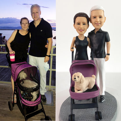 Fully Customize Figure Bobblehead - 2 Person & 1 Pet